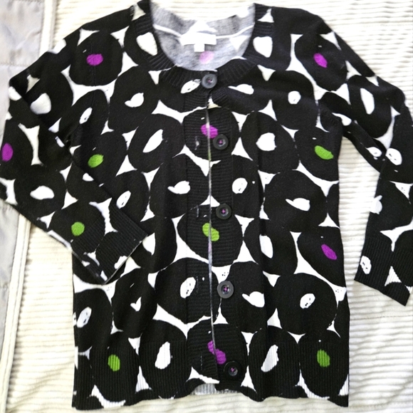 Josheph A Black and White Patterned Cardigan W Pops Of Color Size S - Picture 1 of 5